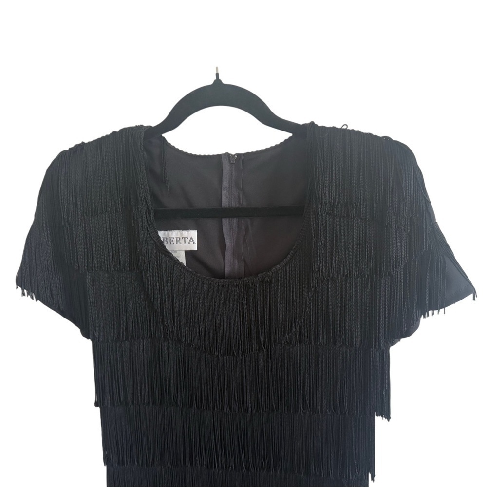 Vintage Retro 1970s Roberta Bridal Black Sheath Fringe Mini Party Dress - Picture 2 of 6